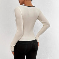 Priscilla | Women's V-Neck Long Sleeve Bodysuit in Beige