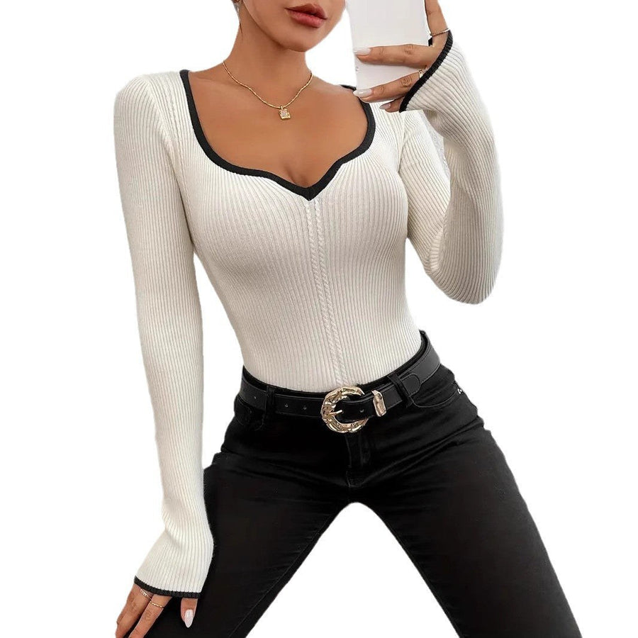Priscilla | Women's V-Neck Long Sleeve Bodysuit in Beige
