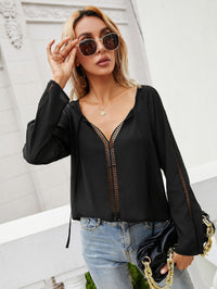 Priska | Women's Lace Detail V-Neck Elegant Blouse in Black