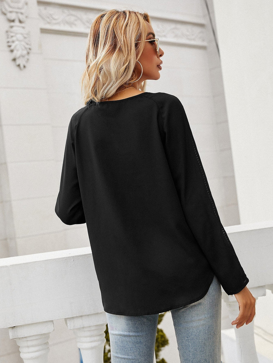 Priska | Women's Lace Detail V-Neck Elegant Blouse in Black