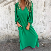 Prudence | Women's Side Slit Boho Dress in Green