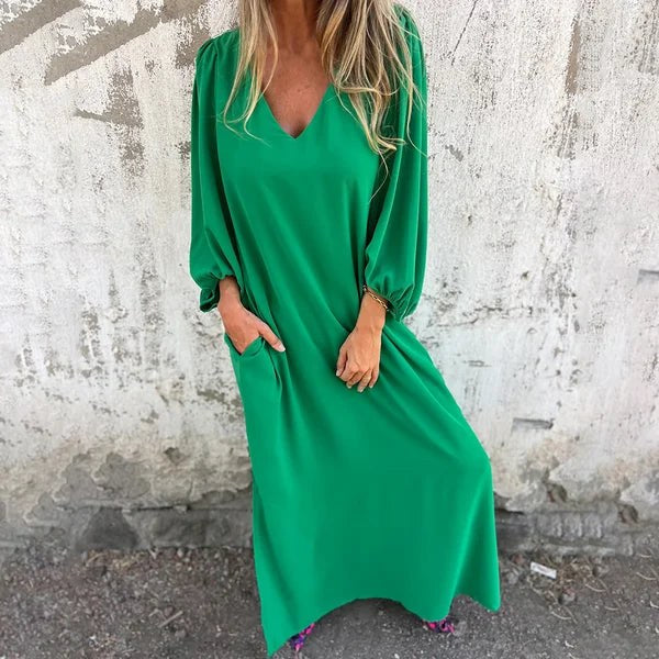 Prudence | Women's Side Slit Boho Dress in Green