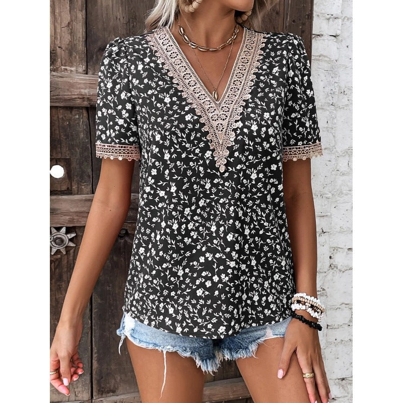Prudentia | Women's Floral Blouse in Black
