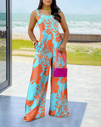 Prunella | Women's Wide Leg Floral Jumpsuit in Blue