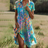 Prunella | Women's Tailored Casual Boho Dress in Blue Green