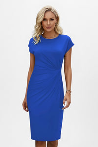 Quintina | Women's Round Cap Sleeve Midi Sundress in Blue