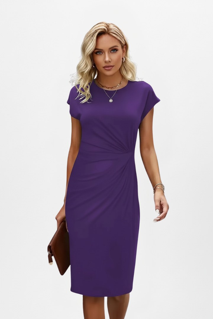 Quintina | Women's Round Cap Sleeve Midi Sundress in Purple