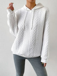 Rachel | Women's Textured Drawstring Hooded Hoodie in White