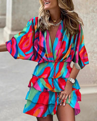 Rachel | Women's Tiered Ruffled Boho Dress in Dark Pink