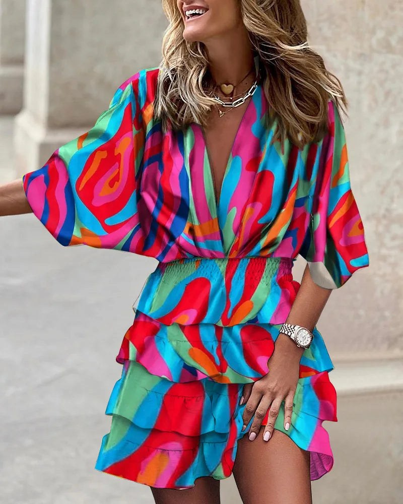Rachel | Women's Tiered Ruffled Boho Dress in Dark Pink