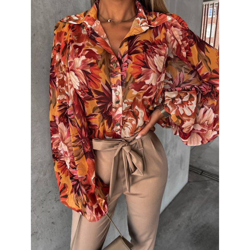 Radegonde | Women's Floral Blouse in Orange Blum