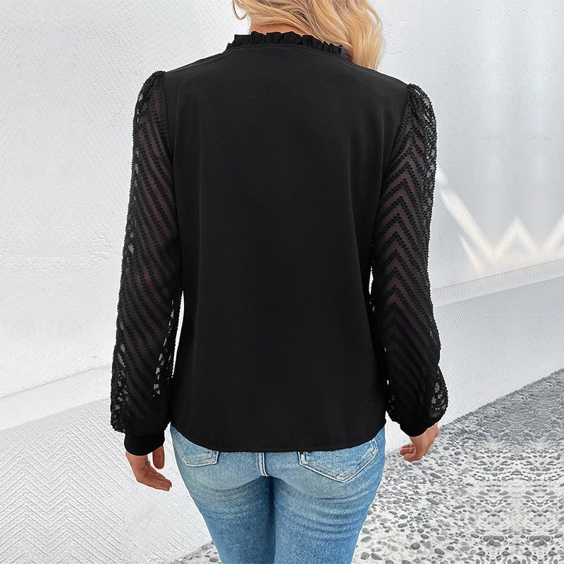 Radmila | Women's Button-Front Sheer Elegant Blouse in Black