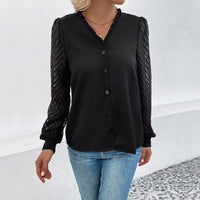 Radmila | Women's Button-Front Sheer Elegant Blouse in Black