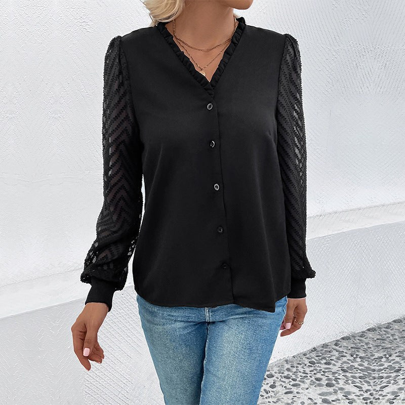 Radmila | Women's Button-Front Sheer Elegant Blouse in Black