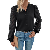Radmila | Women's Button-Front Sheer Elegant Blouse in Black