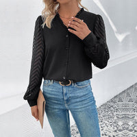 Radmila | Women's Button-Front Sheer Elegant Blouse in Black