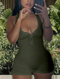 Rafaela | Women's Zip V-Neck Jumpsuit in Olive Green