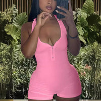 Rafaela | Women's Zip V-Neck Jumpsuit in Pink