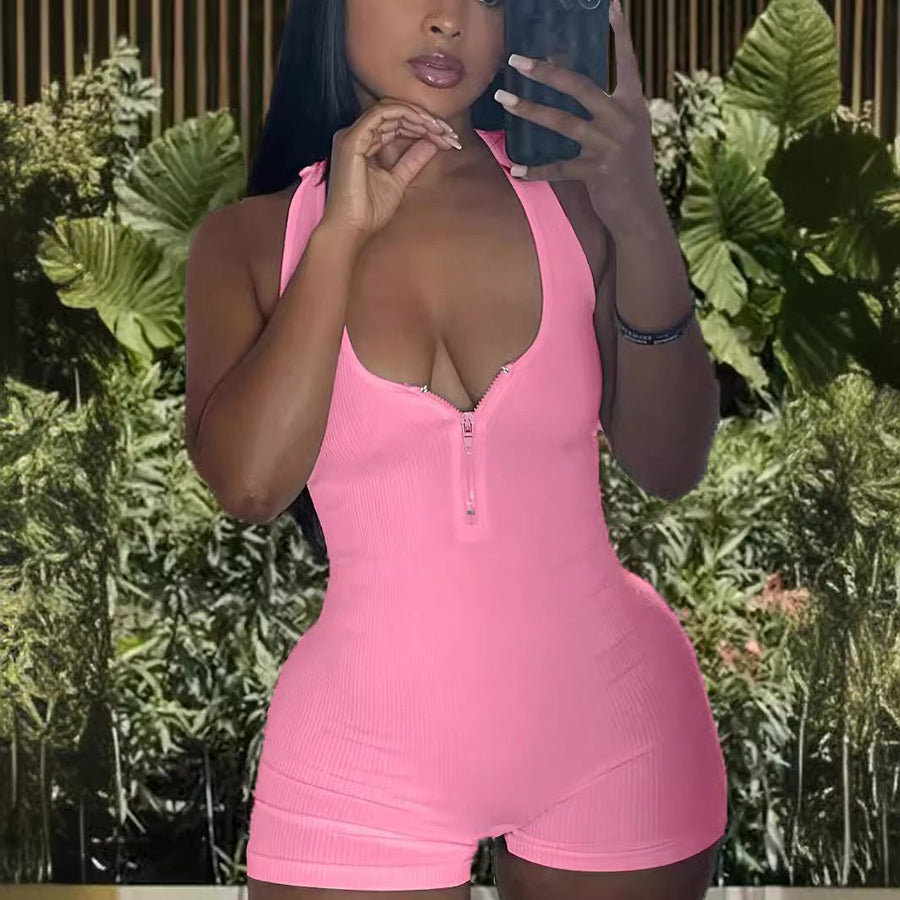 Rafaela | Women's Zip V-Neck Jumpsuit in Pink