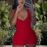 Rafaela | Women's Zip V-Neck Jumpsuit in Red