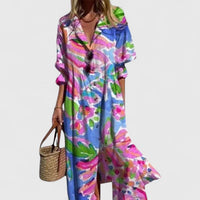 Rafaela | Women's Botanical Long Sleeve Boho Maxi Dress in Purple