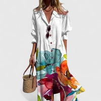 Rafaela | Women's Botanical Long Sleeve Boho Maxi Dress in White
