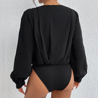Rafaella | Women's V-Neck Voluminous Elegant Blouse in Black