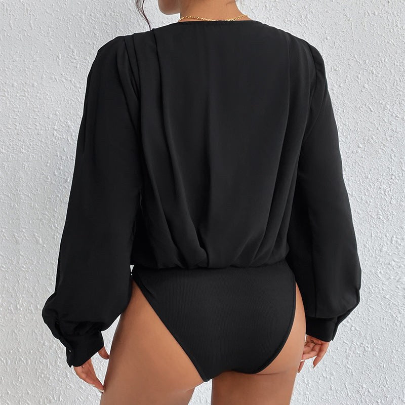 Rafaella | Women's V-Neck Voluminous Elegant Blouse in Black