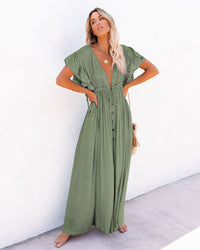 Ramona | Women's Draped Boho Maxi Dress in Light Green