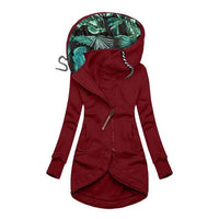 Reba | Women's Pockets Hooded Jacket in Burgundy