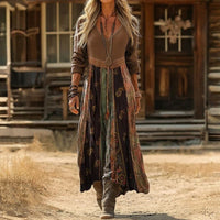 Reba | Women's Long Sleeve Boho Maxi Dress in Brown