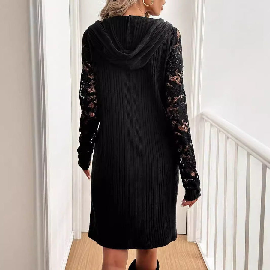 Regan | Women's Hooded Lace Elegant Dress in Black
