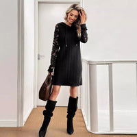 Regan | Women's Hooded Lace Elegant Dress in Black