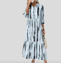 Regan | Women's Striped Long Sleeve Pockets Modern Maxi Dress in Sky Blue