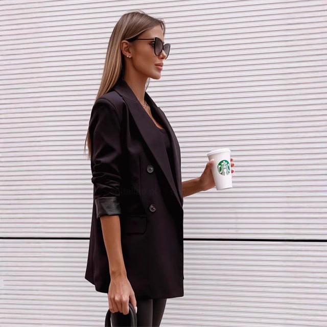 Regina | Women's Button-Front Plaid Tailored Blazer in Black