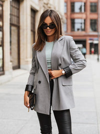 Regina | Women's Button-Front Plaid Tailored Blazer in Gray
