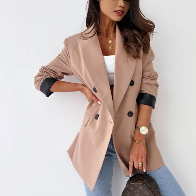 Regina | Women's Button-Front Plaid Tailored Blazer in Khaki