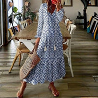 Regina | Women's Short Sleeve Floral Boho Maxi Dress in Blue