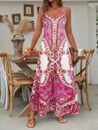 Rhea | Women's V-Neck Paisley Boho Maxi Dress in Dark Pink