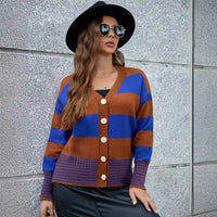 Rhiannon | Women's Button Detail Striped Long Sleeve Knit Modern Cardigan