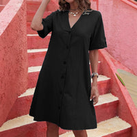 Rhoda | Women's Button-Front Short Sleeve Shirt Dress