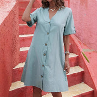 Rhoda | Women's Button-Front Short Sleeve Shirt Dress