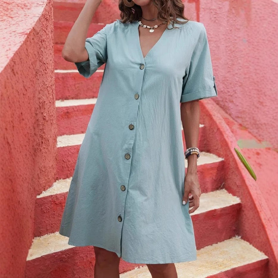 Rhoda | Women's Button-Front Short Sleeve Shirt Dress