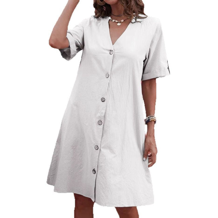 Rhoda | Women's Button-Front Short Sleeve Shirt Dress