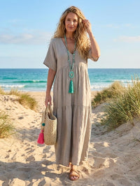 Rhonda | Women's V-Neck Tiered Boho Maxi Dress