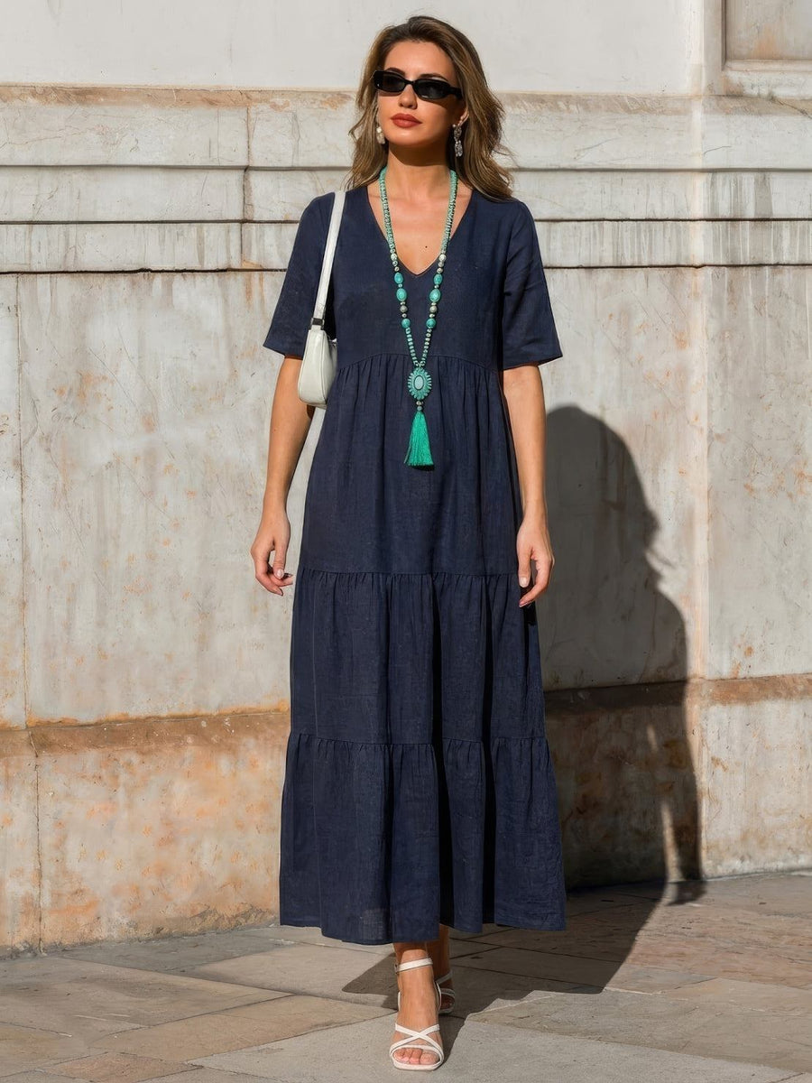 Rhonda | Women's V-Neck Tiered Boho Maxi Dress