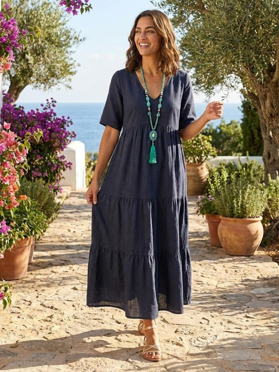 Rhonda | Women's V-Neck Tiered Boho Maxi Dress