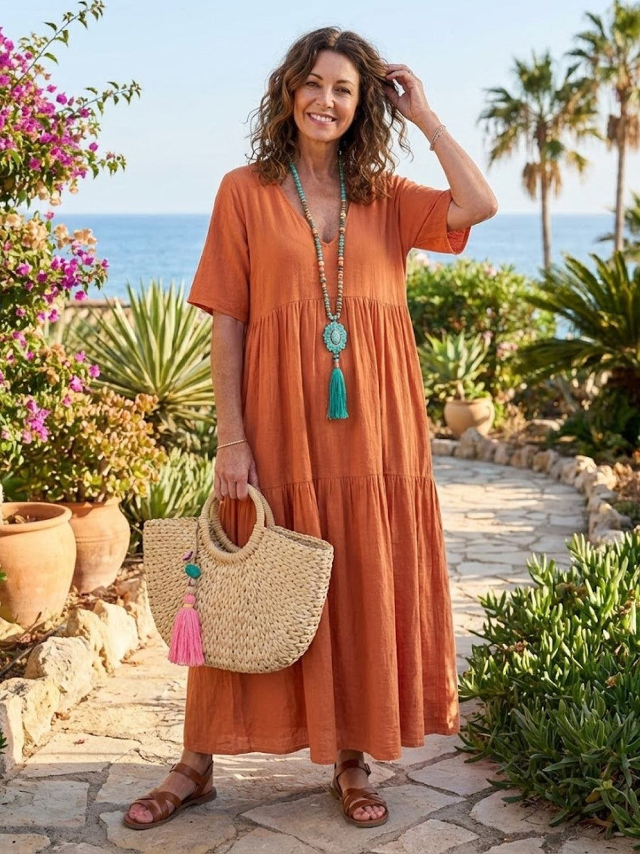 Rhonda | Women's V-Neck Tiered Boho Maxi Dress