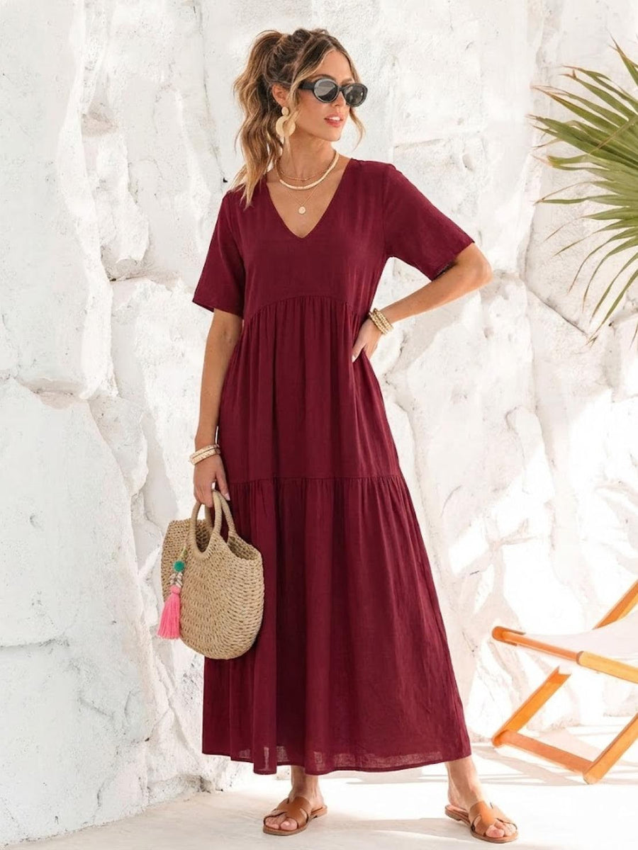 Rhonda | Women's V-Neck Tiered Boho Maxi Dress