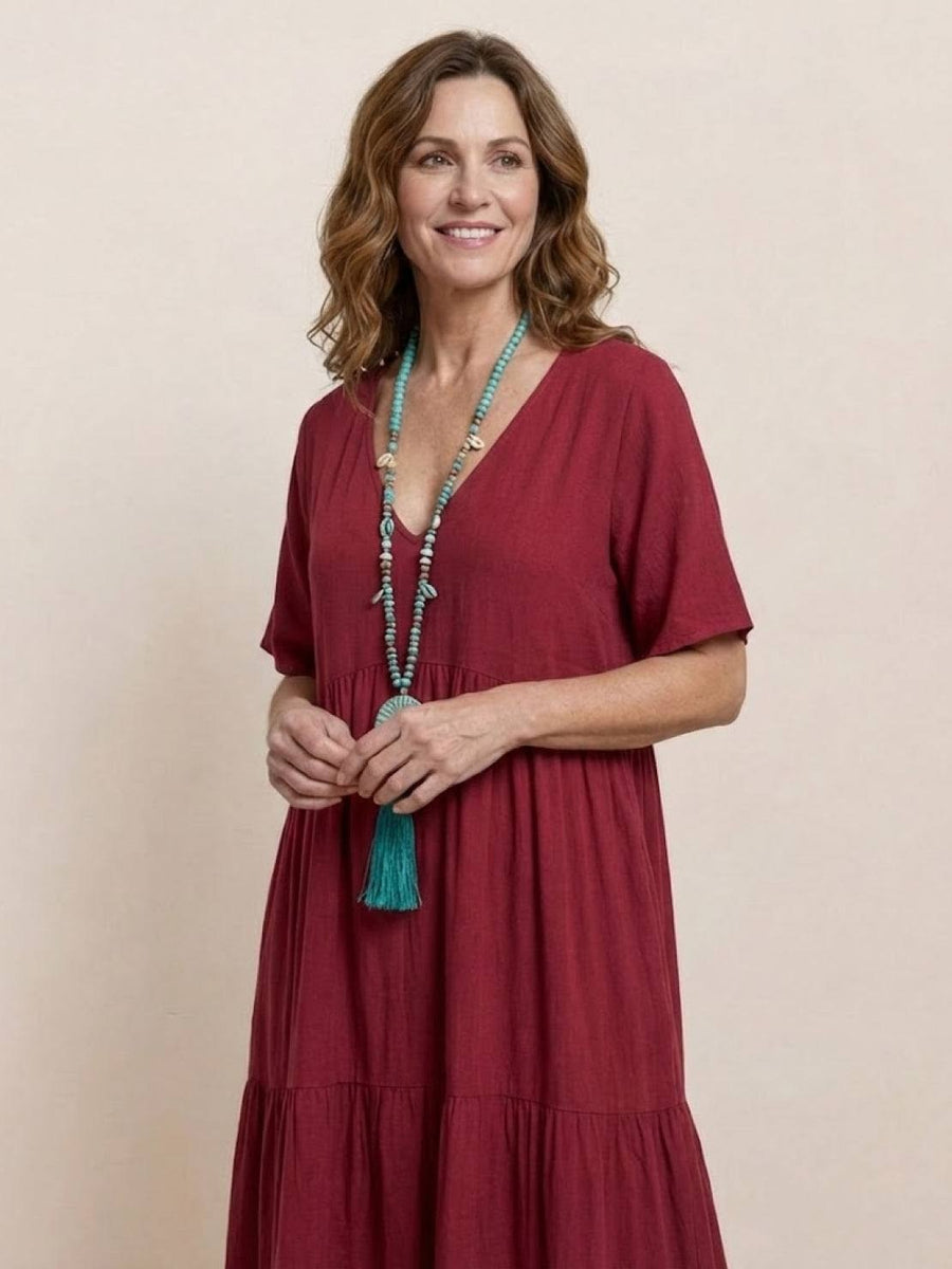 Rhonda | Women's V-Neck Tiered Boho Maxi Dress
